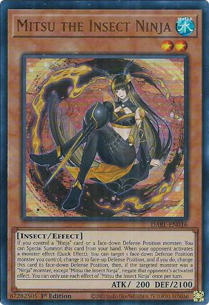 Mitsu the Insect Ninja trading card from Darkwing Blast Mitsu the Insect Ninja - Darkwing Blast YuGiOh trading card