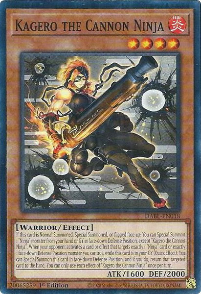 Kagero the Cannon Ninja trading card from Darkwing Blast Kagero the Cannon Ninja - Darkwing Blast YuGiOh trading card