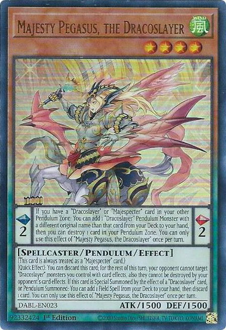Majesty Pegasus, the Dracoslayer - Darkwing Blast YuGiOh trading card