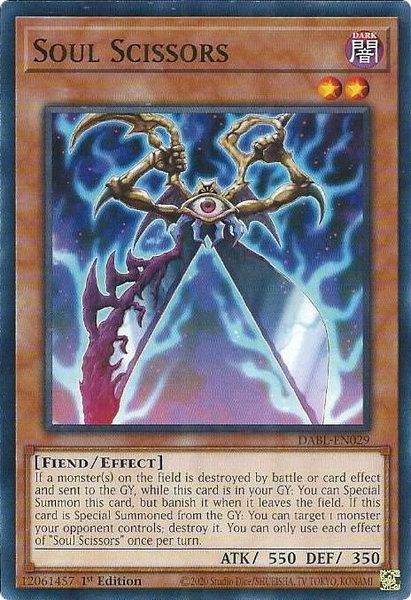 Soul Scissors trading card from Darkwing Blast Soul Scissors - Darkwing Blast YuGiOh trading card