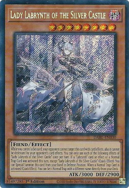 Lady Labrynth of the Silver Castle trading card from Darkwing Blast Lady Labrynth of the Silver Castle - Darkwing Blast YuGiOh trading card