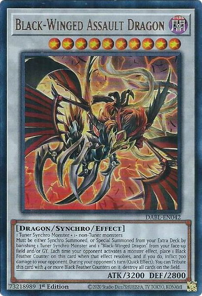 Black-Winged Assault Dragon trading card from Darkwing Blast Black-Winged Assault Dragon - Darkwing Blast YuGiOh trading card