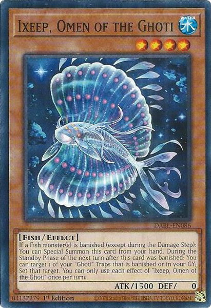 Ixeep, Omen of the Ghoti trading card from Darkwing Blast Ixeep, Omen of the Ghoti - Darkwing Blast YuGiOh trading card