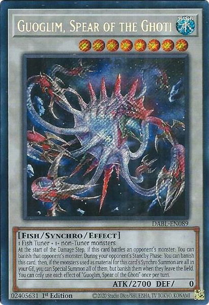 Guoglim, Spear of the Ghoti trading card from Darkwing Blast Guoglim, Spear of the Ghoti - Darkwing Blast YuGiOh trading card