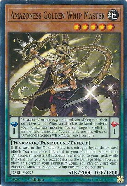 Amazoness Golden Whip Master trading card from Darkwing Blast Amazoness Golden Whip Master - Darkwing Blast YuGiOh trading card