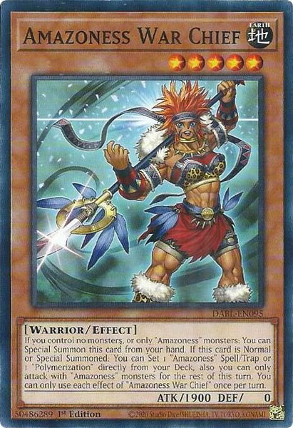Amazoness War Chief trading card from Darkwing Blast Amazoness War Chief - Darkwing Blast YuGiOh trading card