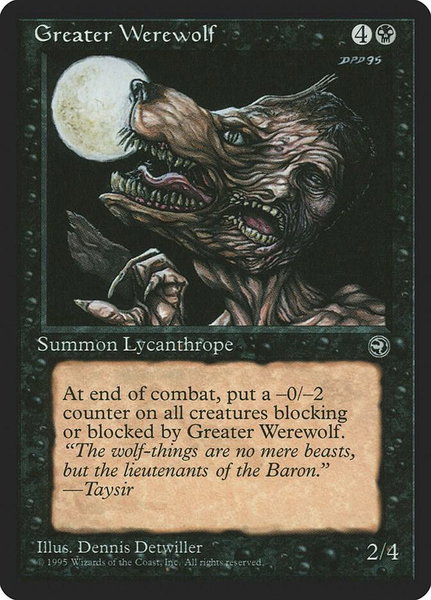 Greater Werewolf trading card from Homelands Greater Werewolf - Homelands Magic: The Gathering trading card