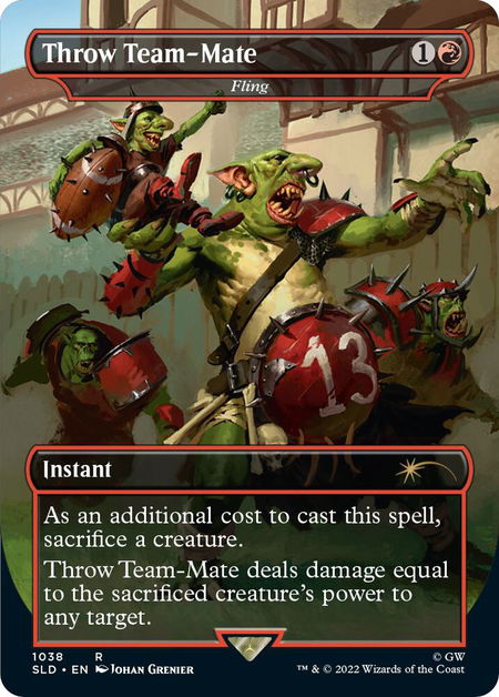 Throw Team-Mate - Fling (Borderless) - Secret Lair Drop Series Magic: The Gathering trading card
