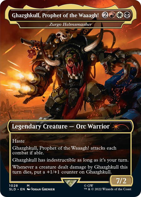 Ghazghkull, Prophet of the Waaagh! - Zurgo Helmsmasher (Borderless) - Secret Lair Drop Series Magic: The Gathering trading card