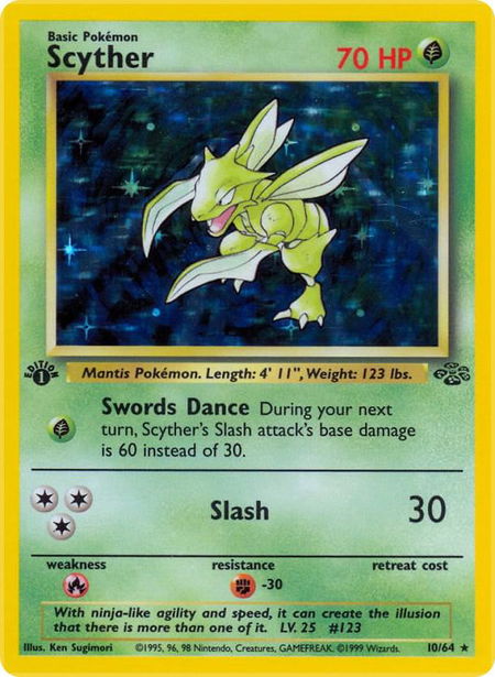 Scyther (10) trading card from Jungle Scyther (10) - Jungle Pokémon trading card