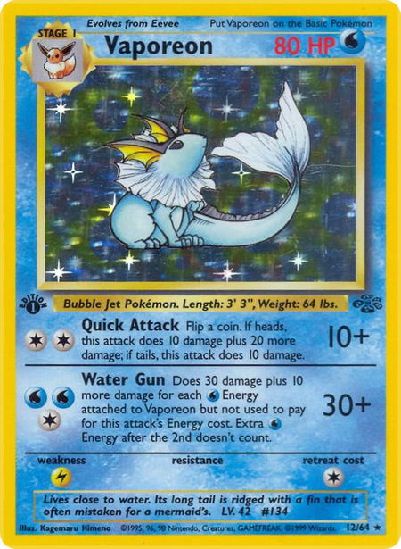 Vaporeon (12) trading card from Jungle Vaporeon (12) - Jungle Pokémon trading card