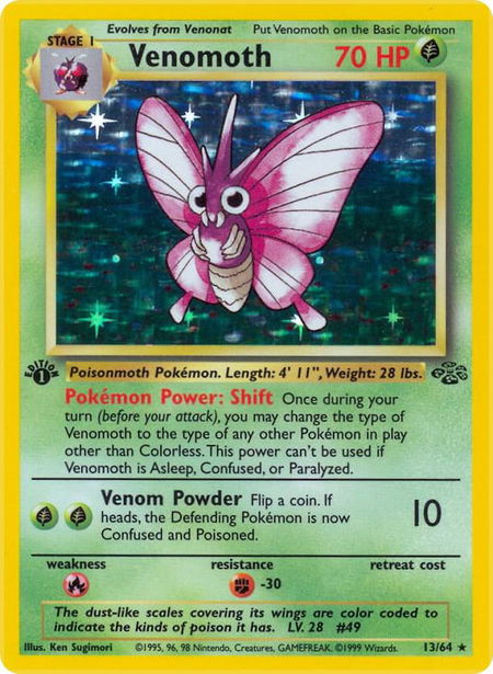 Venomoth (13) trading card from Jungle Venomoth (13) - Jungle Pokémon trading card