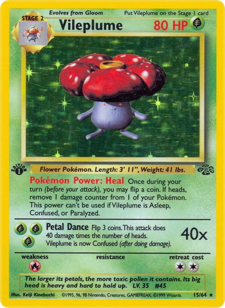 Vileplume (15) trading card from Jungle Vileplume (15) - Jungle Pokémon trading card