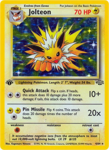 Jolteon (4) trading card from Jungle Jolteon (4) - Jungle Pokémon trading card