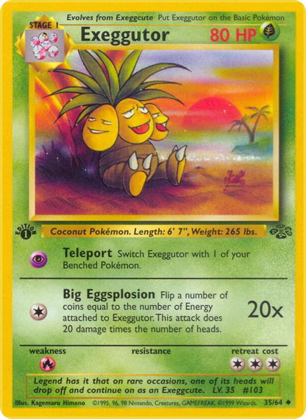 Exeggutor trading card from Jungle Exeggutor - Jungle Pokémon trading card