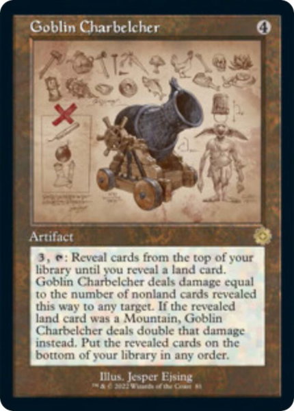 Goblin Charbelcher (Schematic) trading card from The Brothers' War: Retro Frame Artifacts Goblin Charbelcher (Schematic) - The Brothers' War: Retro Frame Artifacts Magic: The Gathering trading card