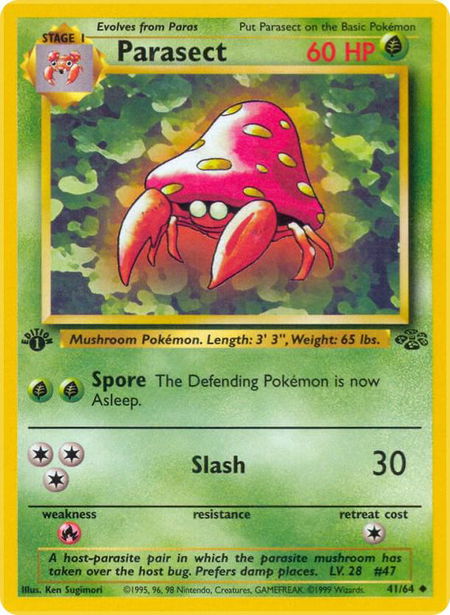 Parasect trading card from Jungle Parasect - Jungle Pokémon trading card