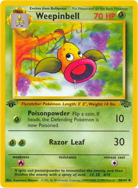 Weepinbell trading card from Jungle Weepinbell - Jungle Pokémon trading card