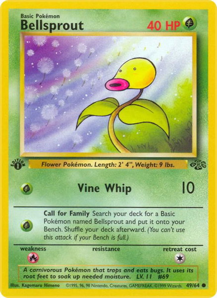Bellsprout trading card from Jungle Bellsprout - Jungle Pokémon trading card