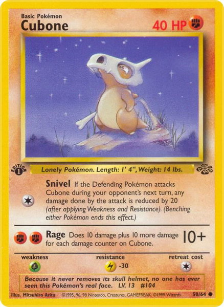 Cubone trading card from Jungle Cubone - Jungle Pokémon trading card