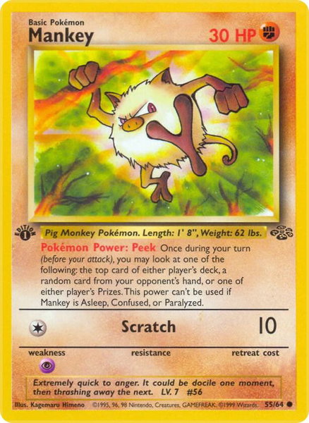 Mankey trading card from Jungle Mankey - Jungle Pokémon trading card