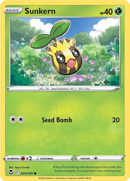 Sunkern trading card from SWSH12: Silver Tempest Sunkern - SWSH12: Silver Tempest Pokémon trading card