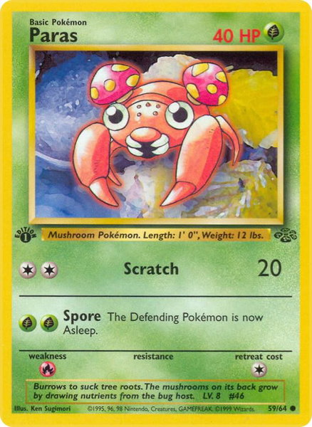 Paras trading card from Jungle Paras - Jungle Pokémon trading card