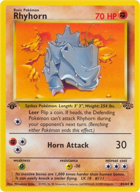 Rhyhorn trading card from Jungle Rhyhorn - Jungle Pokémon trading card