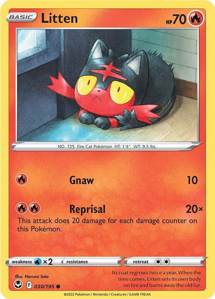 Litten trading card from SWSH12: Silver Tempest Litten - SWSH12: Silver Tempest Pokémon trading card