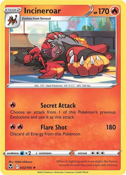 Incineroar trading card from SWSH12: Silver Tempest Incineroar - SWSH12: Silver Tempest Pokémon trading card