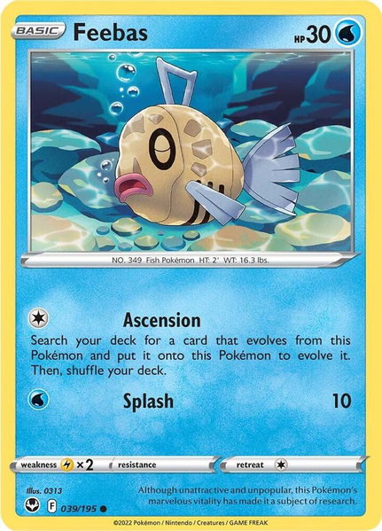 Feebas trading card from SWSH12: Silver Tempest Feebas - SWSH12: Silver Tempest Pokémon trading card