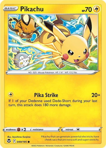 Pikachu trading card from SWSH12: Silver Tempest Pikachu - SWSH12: Silver Tempest Pokémon trading card