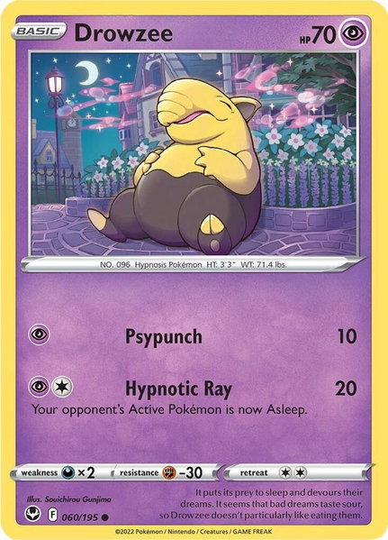 Drowzee trading card from SWSH12: Silver Tempest Drowzee - SWSH12: Silver Tempest Pokémon trading card