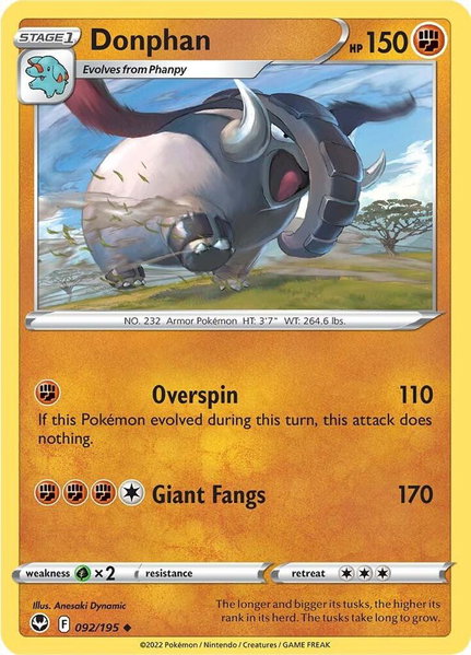 Donphan trading card from SWSH12: Silver Tempest Donphan - SWSH12: Silver Tempest Pokémon trading card