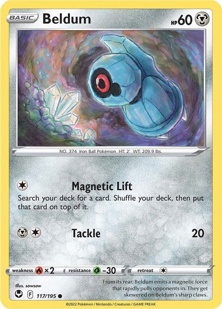 Beldum trading card from SWSH12: Silver Tempest Beldum - SWSH12: Silver Tempest Pokémon trading card