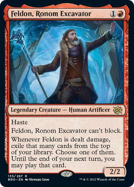 Feldon, Ronom Excavator trading card from The Brothers' War Feldon, Ronom Excavator - The Brothers' War Magic: The Gathering trading card