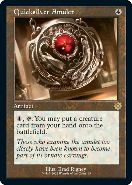 Quicksilver Amulet trading card from The Brothers' War: Retro Frame Artifacts Quicksilver Amulet - The Brothers' War: Retro Frame Artifacts Magic: The Gathering trading card