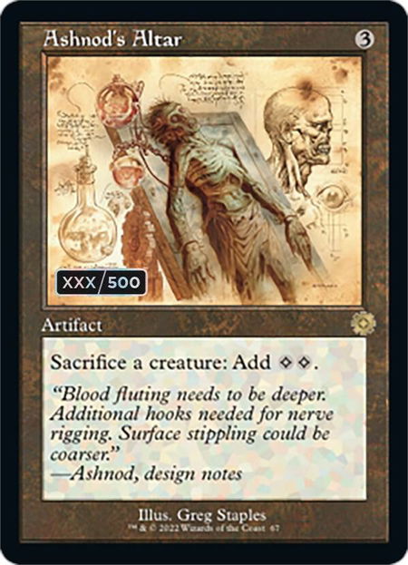 Ashnod's Altar (Schematic) (Serial Numbered) trading card from The Brothers' War: Retro Frame Artifacts Ashnod's Altar (Schematic) (Serial Numbered) - The Brothers' War: Retro Frame Artifacts Magic: The Gathering trading card