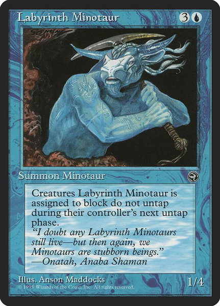 Labyrinth Minotaur trading card from Homelands Labyrinth Minotaur - Homelands Magic: The Gathering trading card
