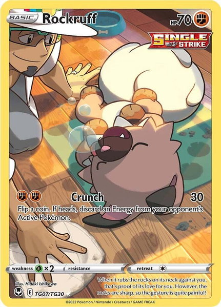 Rockruff trading card from SWSH12: Silver Tempest Trainer Gallery Rockruff - SWSH12: Silver Tempest Trainer Gallery Pokémon trading card