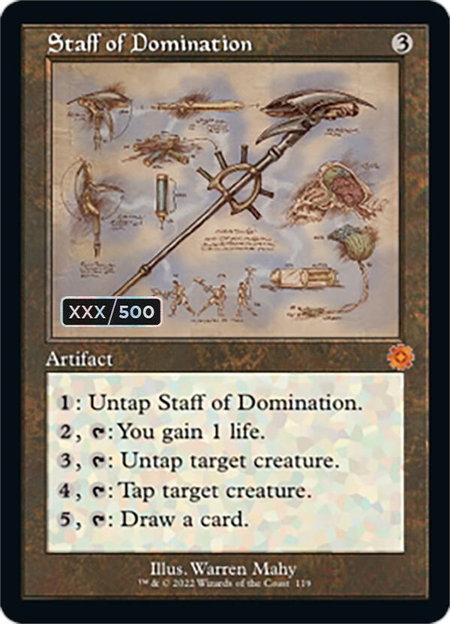 Staff of Domination (Schematic) (Serial Numbered) - The Brothers' War: Retro Frame Artifacts Magic: The Gathering trading card