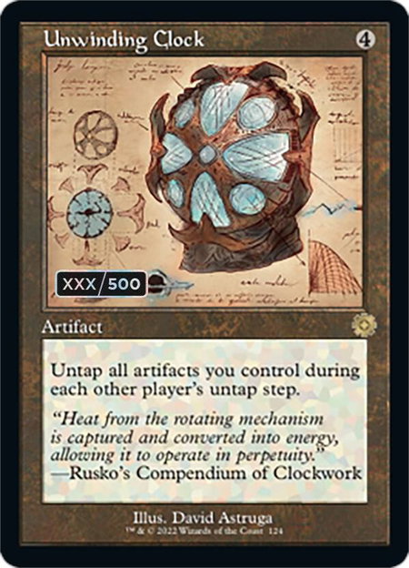 Unwinding Clock (Schematic) (Serial Numbered) - The Brothers' War: Retro Frame Artifacts Magic: The Gathering trading card