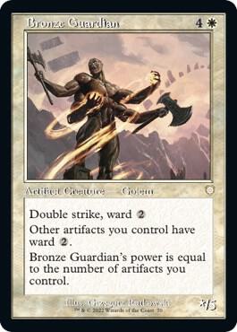 Bronze Guardian (Retro Frame) trading card from Commander: The Brothers' War Bronze Guardian (Retro Frame) - Commander: The Brothers' War Magic: The Gathering trading card