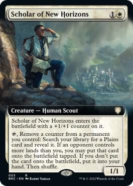 Scholar of New Horizons (Extended Art) trading card from Commander: The Brothers' War Scholar of New Horizons (Extended Art) - Commander: The Brothers' War Magic: The Gathering trading card