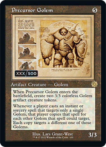 Precursor Golem (Schematic) (Serial Numbered) trading card from The Brothers' War: Retro Frame Artifacts Precursor Golem (Schematic) (Serial Numbered) - The Brothers' War: Retro Frame Artifacts Magic: The Gathering trading card