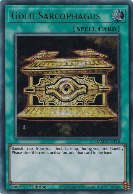 Gold Sarcophagus (Ultra Pharaoh's Rare) trading card from Magnificent Mavens Gold Sarcophagus (Ultra Pharaoh's Rare) - Magnificent Mavens YuGiOh trading card