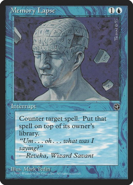 Memory Lapse trading card from Homelands Memory Lapse - Homelands Magic: The Gathering trading card
