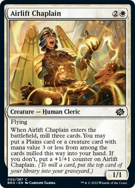 Airlift Chaplain trading card from The Brothers' War Airlift Chaplain - The Brothers' War Magic: The Gathering trading card