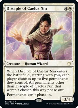 Disciple of Caelus Nin trading card from Commander: The Brothers' War Disciple of Caelus Nin - Commander: The Brothers' War Magic: The Gathering trading card