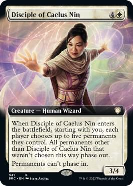 Disciple of Caelus Nin (Extended Art) trading card from Commander: The Brothers' War Disciple of Caelus Nin (Extended Art) - Commander: The Brothers' War Magic: The Gathering trading card